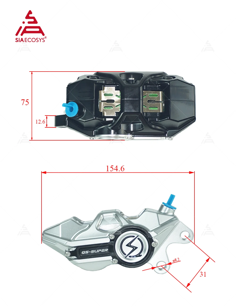 Forged Front Brake Caliper 4 Piston - QS 4피스톤 단조 알루미늄 브레이크 캘리퍼